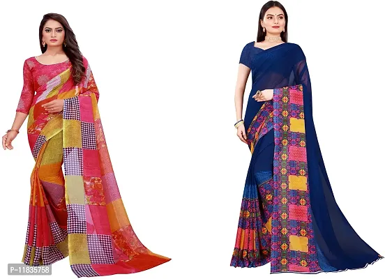 Beautiful Georgette Saree with Blouse Piece Pack Of 2-thumb0