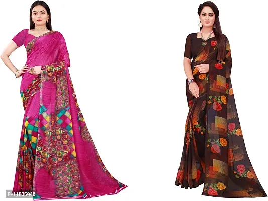 Beautiful Georgette Saree with Blouse Piece Pack Of 2-thumb0