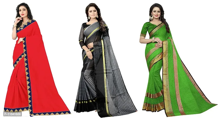 Beautiful Art Silk Saree With Blouse Piece Pack Of 3-thumb0