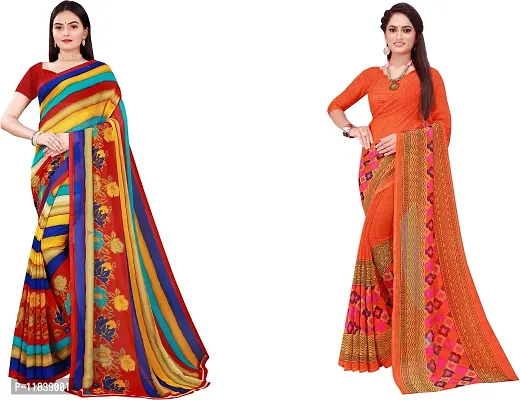 Beautiful Georgette Saree with Blouse Piece Pack Of 2-thumb0