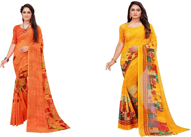 Stylish Fancy Georgette Saree With Blouse Piece Combo For Women Pack Of 2