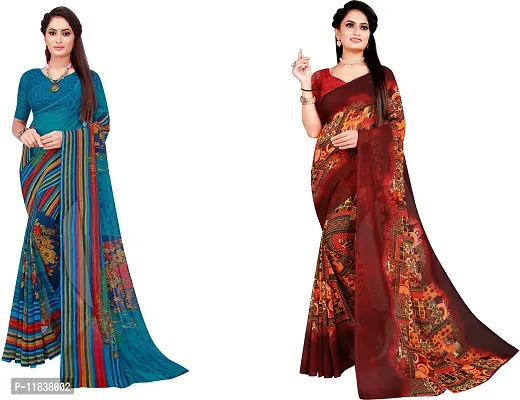 Beautiful Georgette Saree with Blouse Piece Pack Of 2-thumb0