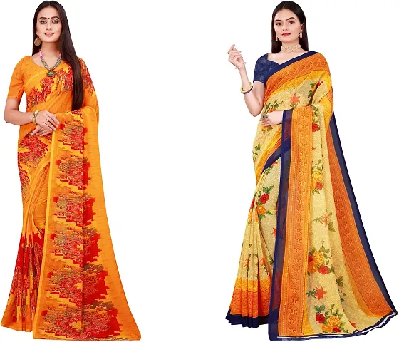 Attractive Georgette Saree with Blouse piece For Women Pack Of 2