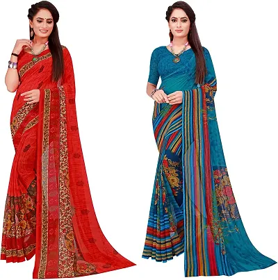 Stylish Georgette Saree With Blouse Piece For Women Pack Of 2