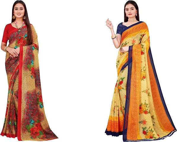 Attractive Georgette Saree with Blouse piece For Women Pack Of 2