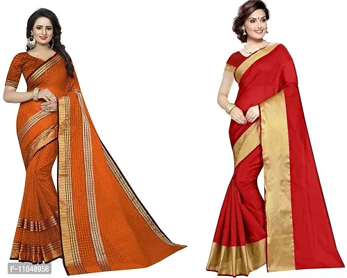 Beautiful Cotton Silk Saree With Blouse Piece Pack Of 2