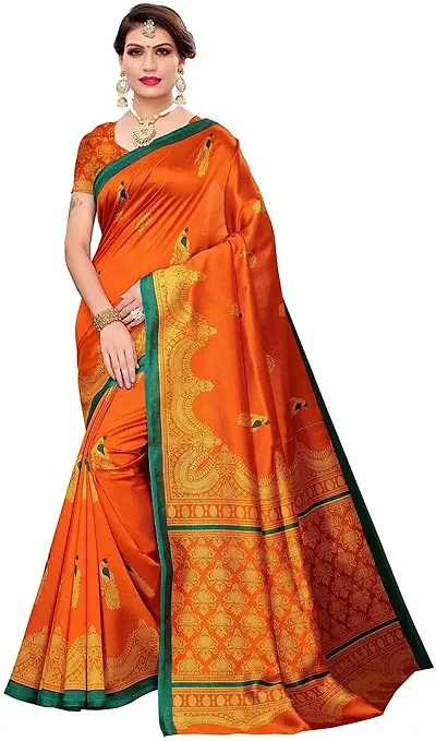 Stylish Silk Blend Woven Design Saree With Blouse Piece