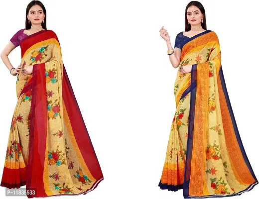 Beautiful Georgette Saree with Blouse Piece Pack Of 2-thumb0