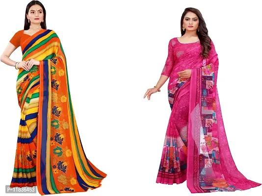 Beautiful Georgette Saree with Blouse Piece Pack Of 2-thumb0