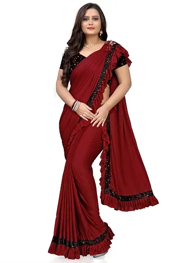 Stylish Lycra Blend Ready To Wear Saree With Blouse Piece