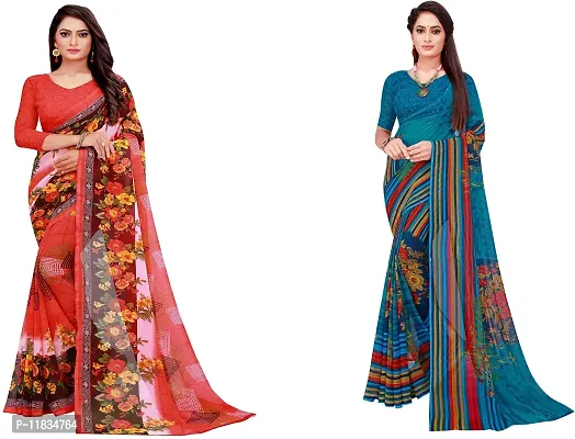 Beautiful Georgette Saree with Blouse Piece Pack Of 2-thumb0