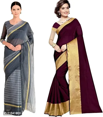 Beautiful Cotton Silk Saree With Blouse Piece Pack Of 2