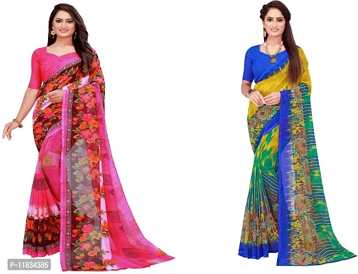 Beautiful Georgette Saree with Blouse Piece Pack Of 2-thumb0