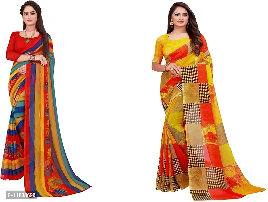 Beautiful Georgette Saree with Blouse Piece Pack Of 2-thumb0