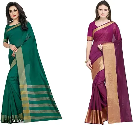 Beautiful Cotton Silk Saree With Blouse Piece Pack Of 2