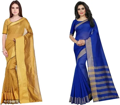 Beautiful Cotton Silk Saree With Blouse Piece Pack Of 2-thumb0