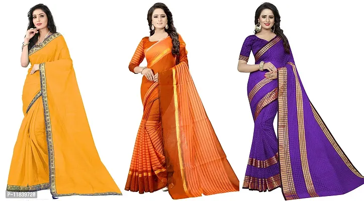 Beautiful Art Silk Saree With Blouse Piece Pack Of 3