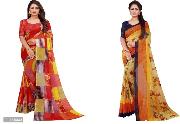 Beautiful Georgette Saree with Blouse Piece Pack Of 2-thumb0