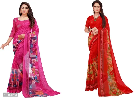 Beautiful Georgette Saree with Blouse Piece Pack Of 2-thumb0