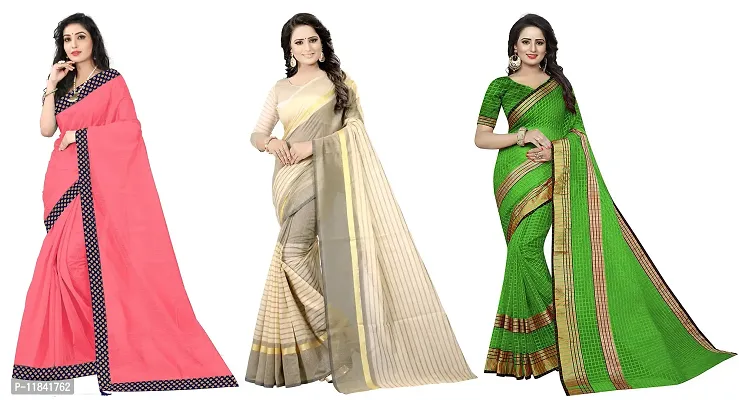 Beautiful Art Silk Saree With Blouse Piece Pack Of 3-thumb0