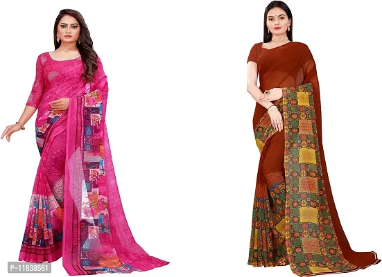 Beautiful Georgette Saree with Blouse Piece Pack Of 2-thumb0