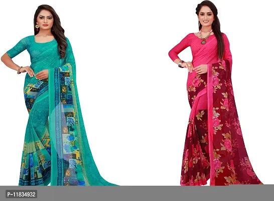 Beautiful Georgette Saree with Blouse Piece Pack Of 2-thumb0