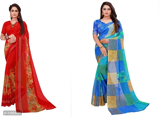 Beautiful Georgette Saree with Blouse Piece Pack Of 2-thumb0