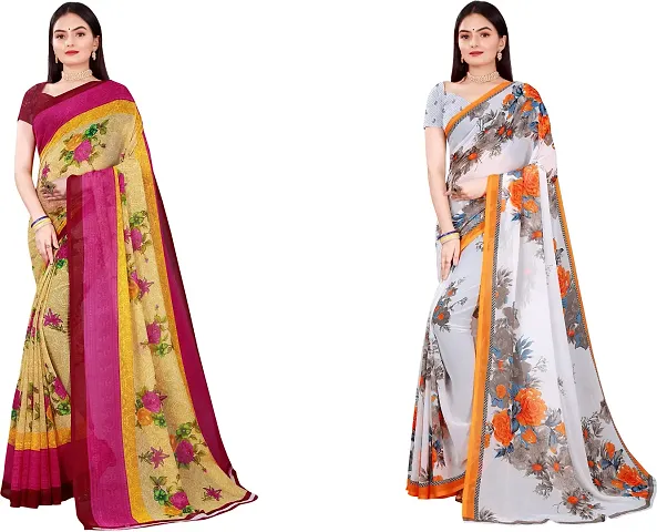 Stylish Fancy Georgette Saree With Blouse Piece Combo For Women Pack Of 2