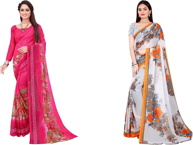 Stylish Fancy Georgette Saree With Blouse Piece Combo For Women Pack Of 2