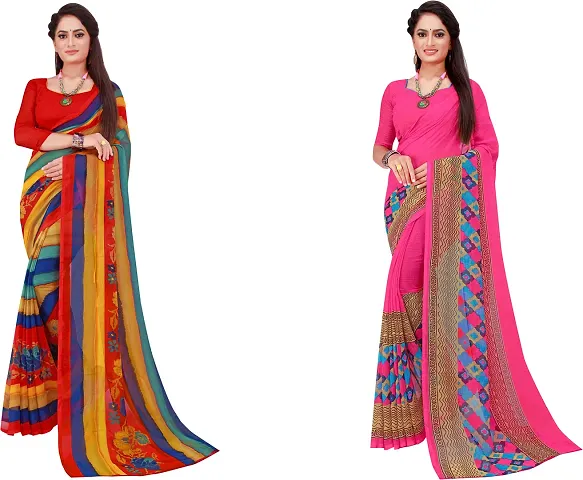 Stylish Fancy Georgette Daily Wear Saree With Blouse Piece For Women Pack Of 2