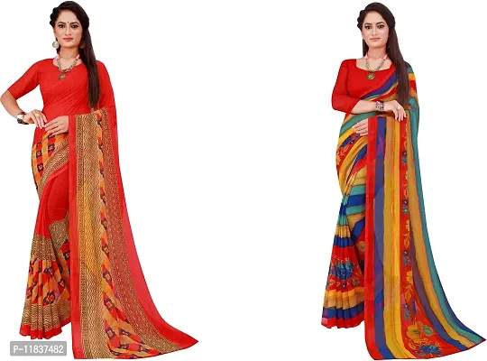 Beautiful Georgette Saree with Blouse Piece Pack Of 2-thumb0