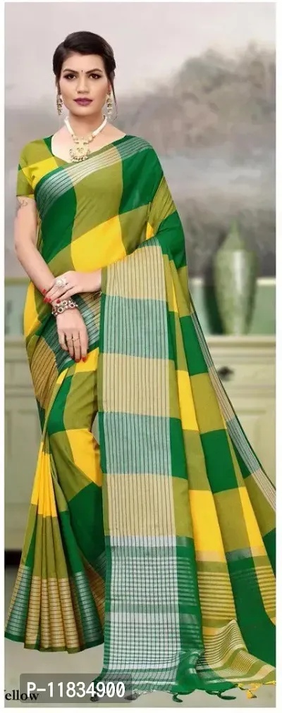 Beautiful Cotton Blend Saree with Blouse Piece-thumb0