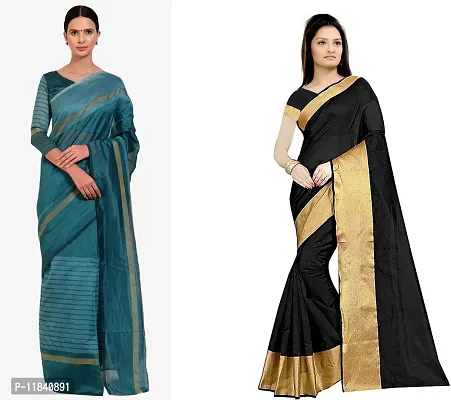 Beautiful Cotton Silk Saree With Blouse Piece Pack Of 2-thumb0