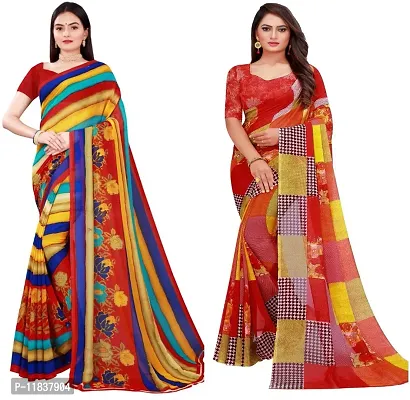 Beautiful Georgette Saree with Blouse Piece Pack Of 2-thumb0