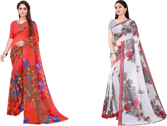 Stylish Georgette Saree With Blouse Piece For Women Pack Of 2