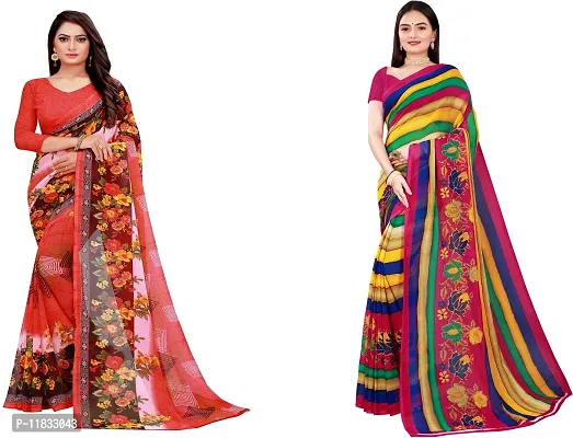 Beautiful Georgette Saree with Blouse Piece Pack Of 2-thumb0