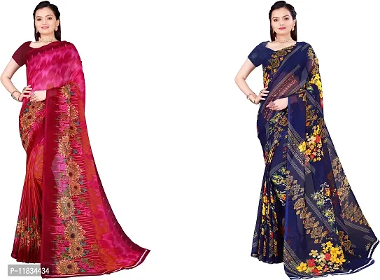 Beautiful Georgette Saree with Blouse Piece Pack Of 2-thumb0