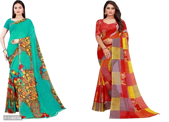 Beautiful Georgette Saree With Blouse Piece Pack Of 2