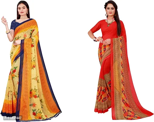 Beautiful Georgette Saree with Blouse Piece Pack Of 2-thumb0