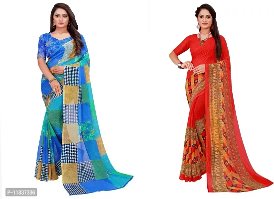 Beautiful Georgette Saree with Blouse Piece Pack Of 2-thumb0