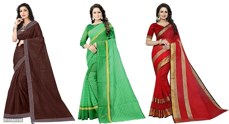 Beautiful Art Silk Saree With Blouse Piece Pack Of 3-thumb0