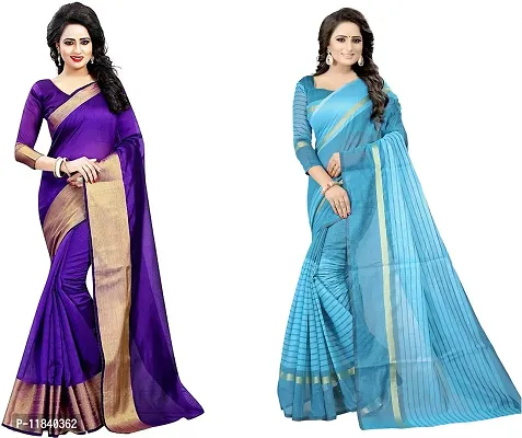 Beautiful Cotton Silk Saree With Blouse Piece Pack Of 2-thumb0