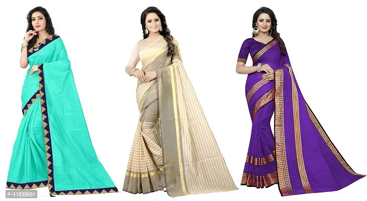 Beautiful Art Silk Saree With Blouse Piece Pack Of 3-thumb0