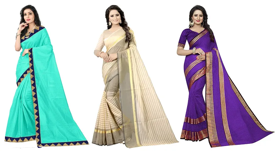 Stylish Fancy Art Silk::Cotton Silk Saree With Blouse Piece For Women Pack Of 3