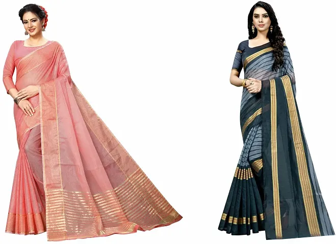 Attractive Art Silk Saree with Blouse piece For Women Pack Of 2