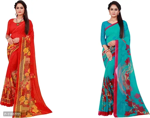 Beautiful Georgette Saree with Blouse Piece Pack Of 2-thumb0