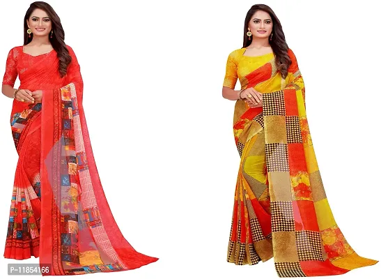 Beautiful Georgette Saree With Blouse Piece Pack Of 2