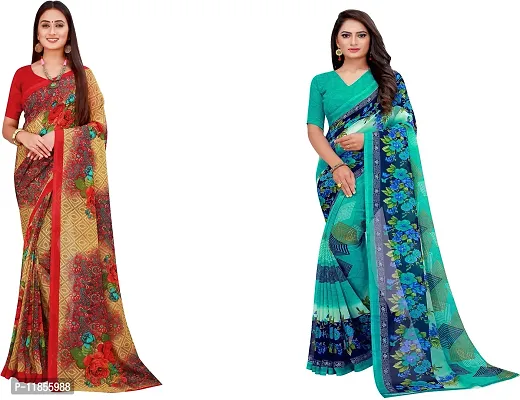 Beautiful Georgette Saree With Blouse Piece Pack Of 2