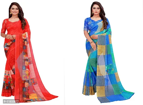 Beautiful Georgette Saree with Blouse Piece Pack Of 2-thumb0