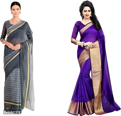 Beautiful Cotton Silk Saree With Blouse Piece Pack Of 2-thumb0